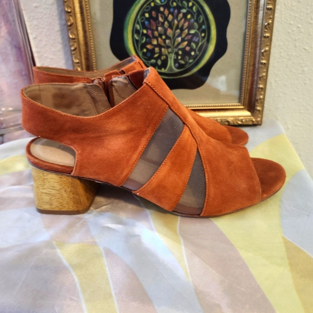Bernardo Orange Suede Block Heel Sandals